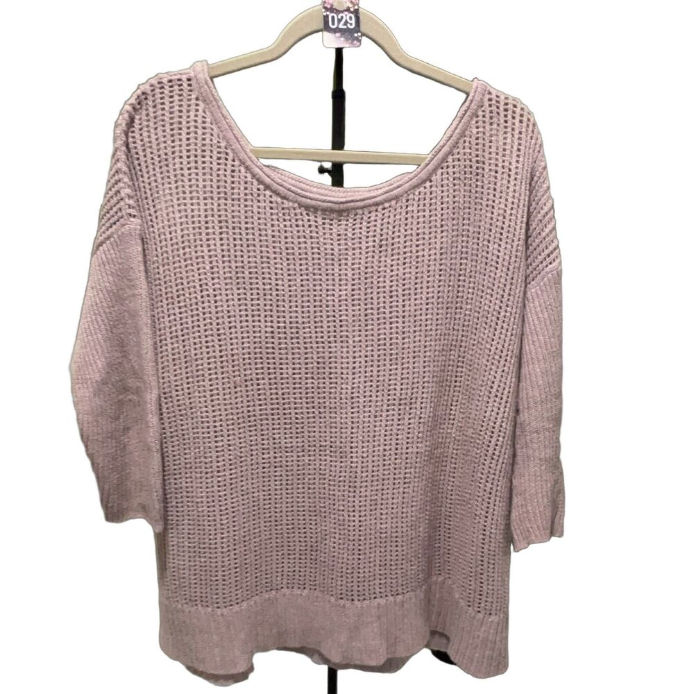 AMERICAN EAGLE Women's Pink Pullover Sweater Size M 3/4 Sleeve Knit Cotton Ramie